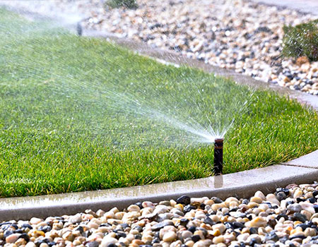 Sprinklers watering a lawn